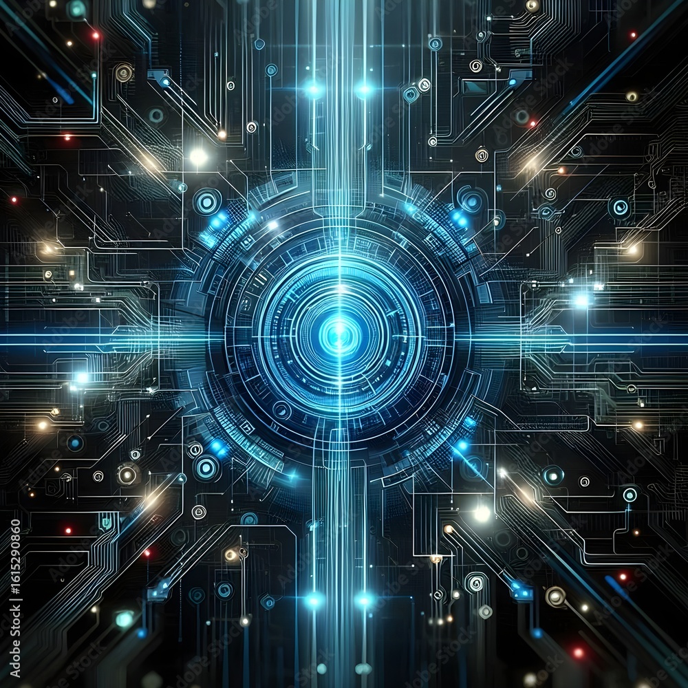 A conceptual digital artwork featuring advanced artificial intelligence and futuristic circuit-based user interfaces. A conceptual digital artwork featuring advanced artificial intelligence and futuristic circuit-based user interfaces.