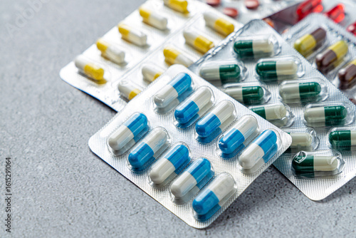 Variety of medicines and drugs.Medicine and healthcare concept.Variety of medicines and drugs.Medicine and healthcare concept.Pill for the prescription and treatment various diseases chemistry