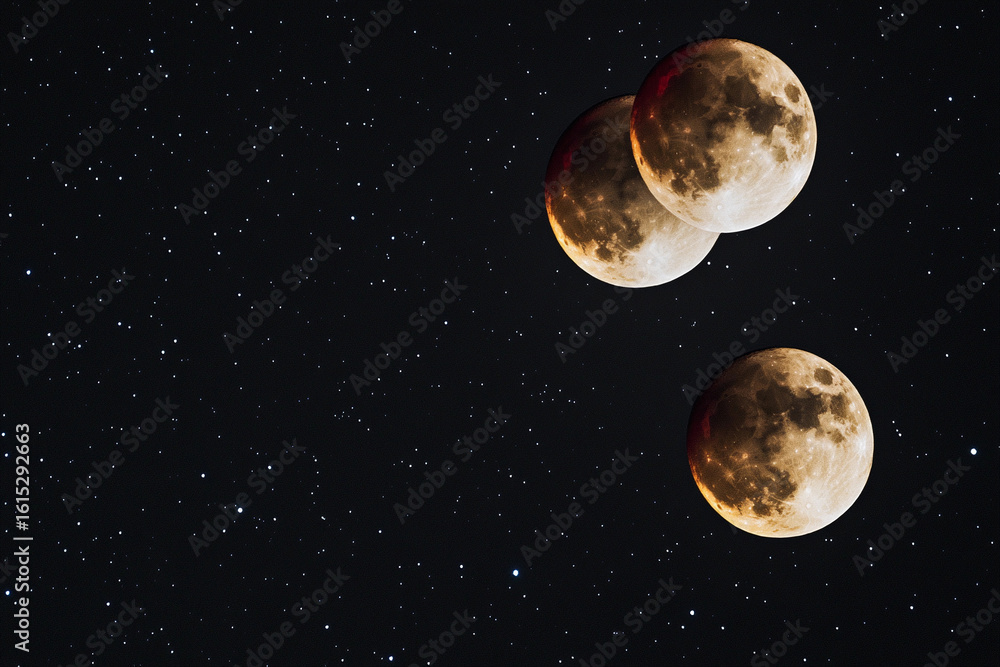 Naklejka premium Three full moons shining brightly in a starry night sky