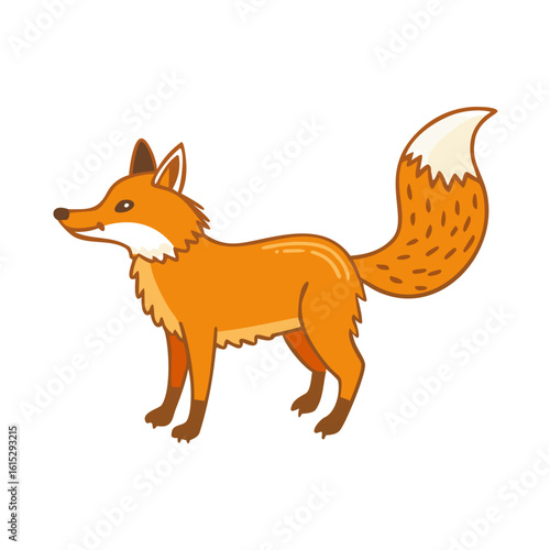 Illustration of a cartoon fox standing playfully on a white background
