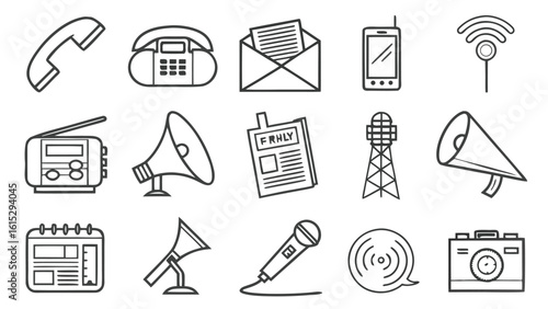 Communication Icon Set – Vector Symbols for Messaging, Calls, Emails, and Digital Interaction