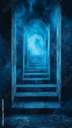 Stone Stairway Leading to Light in Arched Tunnel