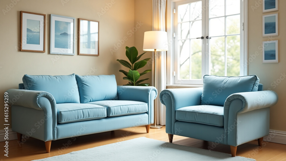 Serene Blue Living Room Corner Featuring a Plush Lounge Chair: A Cozy Space for Relaxation Serene Blue Living Room Corner Featuring a Plush Lounge Chair: A Cozy Space for Relaxation