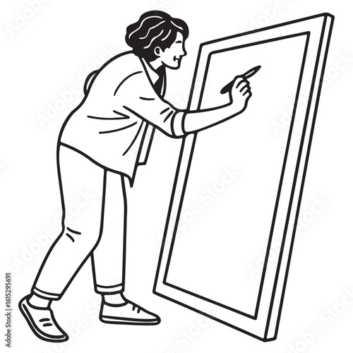 Artist sketching with a pencil on a large canvas in a studio setting