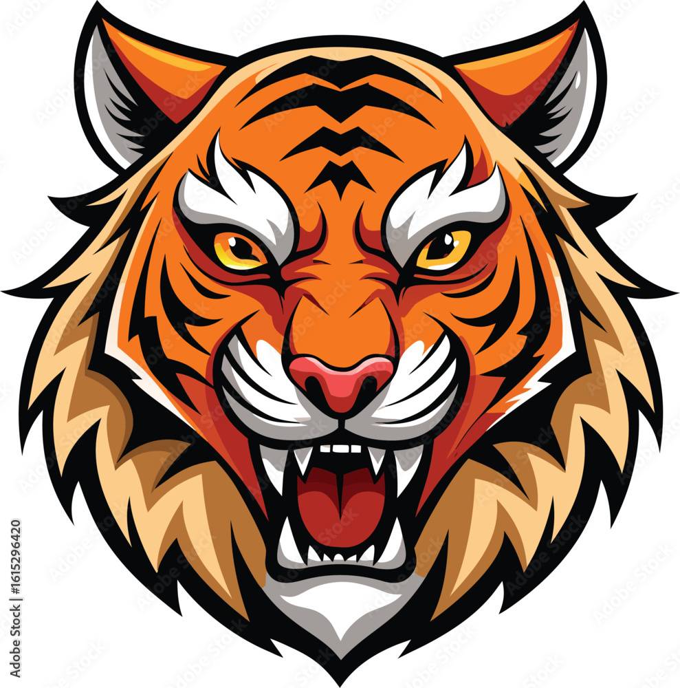 Fototapeta premium Angry tiger head vector white background