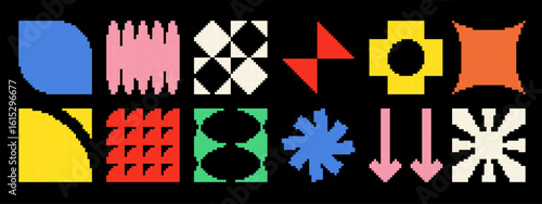 Abstract geometric forms. Brutalist shapes, trendy Y2K signs.