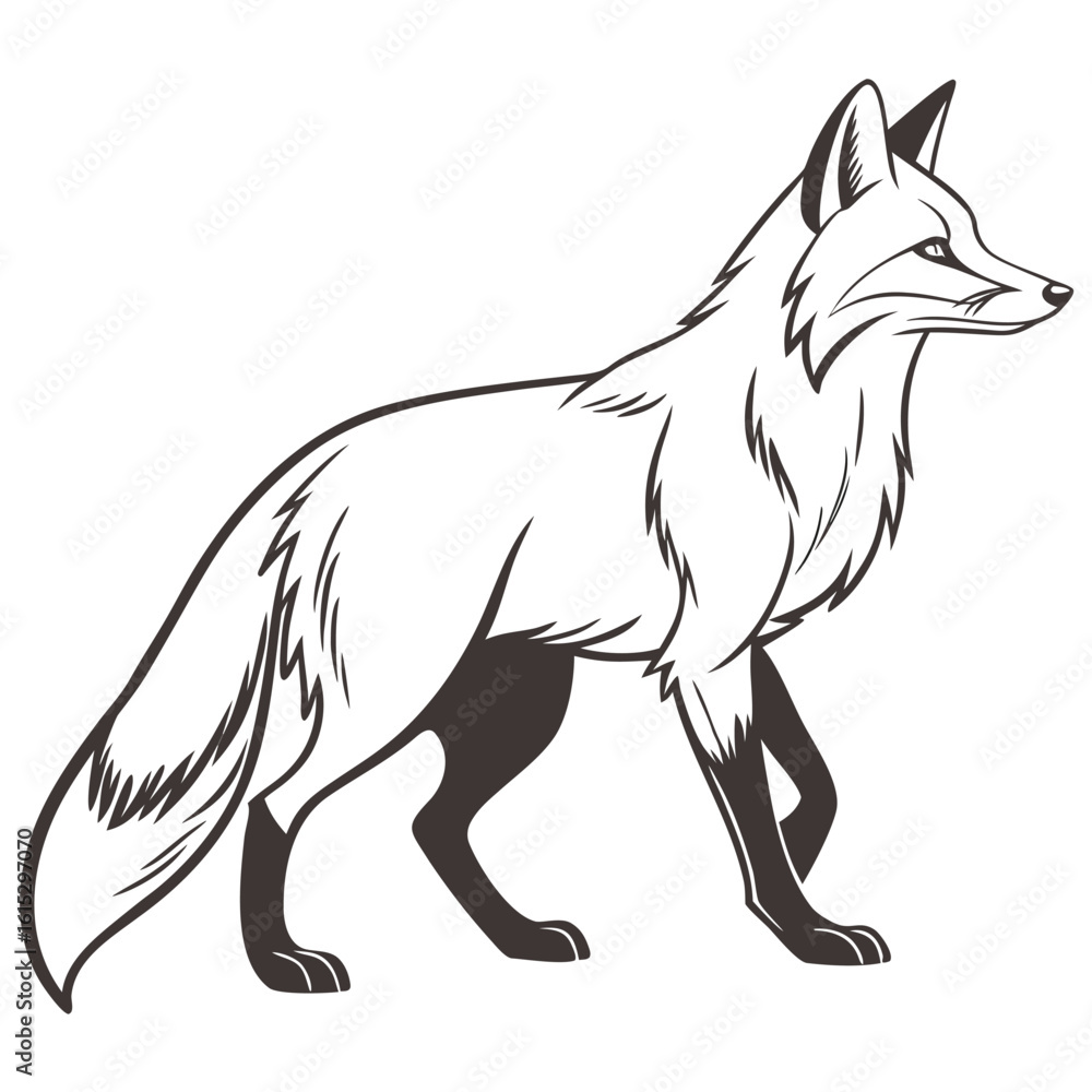 Fototapeta premium Wild animal vector illustration, a running fox and horse with a wolf silhouette