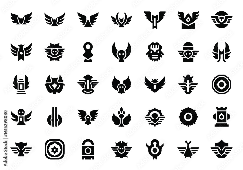 Fototapeta premium Vector art of a diverse collection of vector logo templates featuring abstract shapes and heraldic elements for branding