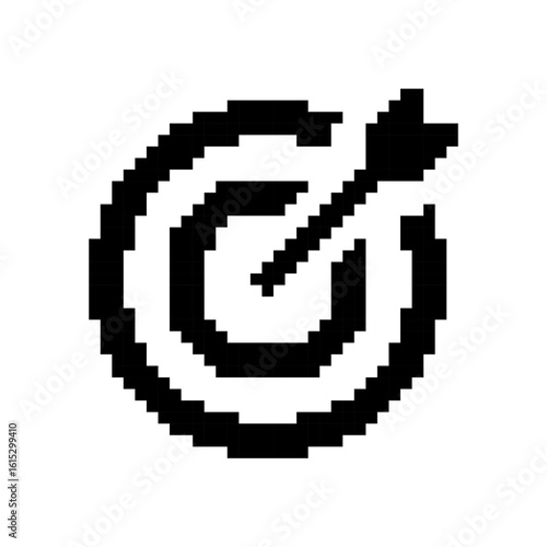 Target pixel icon. Goal, Archery target with arrow, darts. Pixel art.