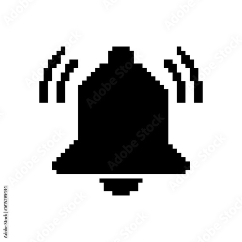 Notification bell pixel icon. Alarm symbol, incoming inbox message, ringing bells, alarm clock. Pixel art.