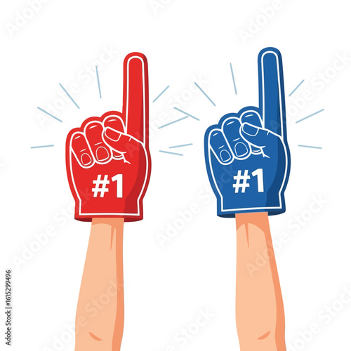 Vector illustration of two hands wearing foam fingers with number one