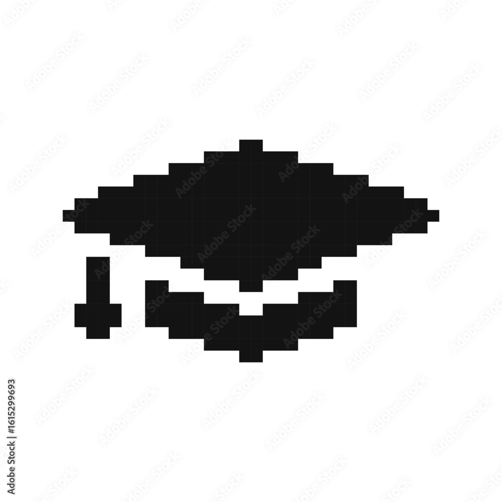 Obraz premium Graduation cap pixel icon. Student hat, academic cap, education symbol. Pixel art.
