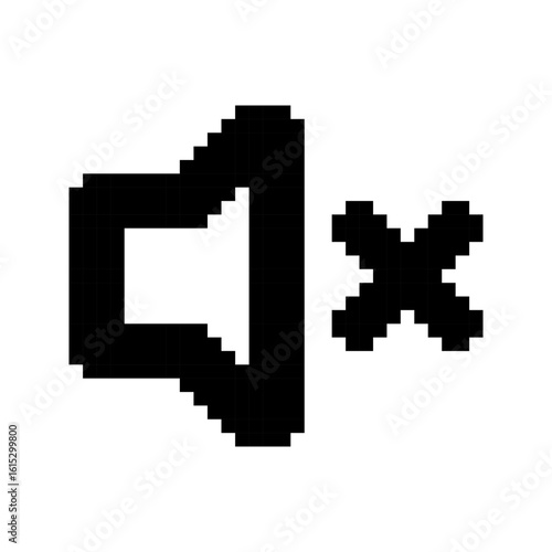Volume mute pixel icon. Black volume sound. Pixel art.