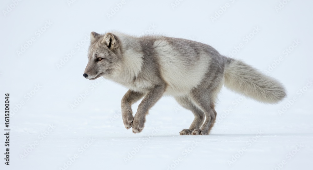 Obraz premium Arctic fox traversing a snow-covered landscape in the frosty wilderness scene