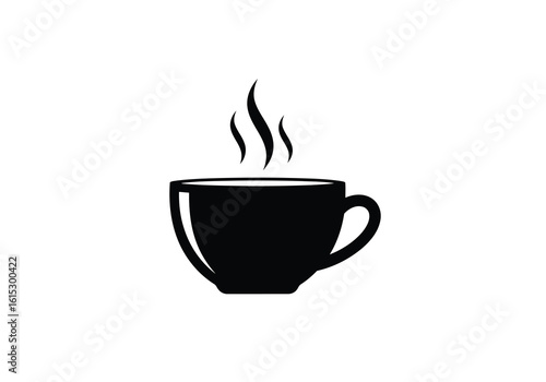 Vector illustration of a black silhouette of a steaming coffee cup