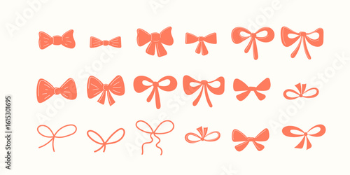 Doodle Hand Drawn Ribbon Bow Element Icon Collection. Greeting Birthday or Holiday Gift card Symbol. Abstract Childish Souvenir Card Sign Design Bundle