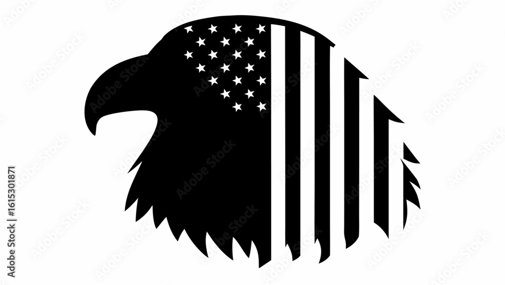 Naklejka premium Black and white eagle head silhouette with american flag pattern inside the shape illustration design