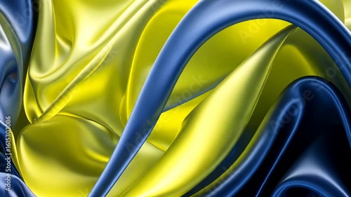 Abstract Drapery: Blue and Yellow Silk Fabric Swirls