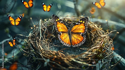 Monarch Butterfly in a Nest: A Surreal Nature Photography