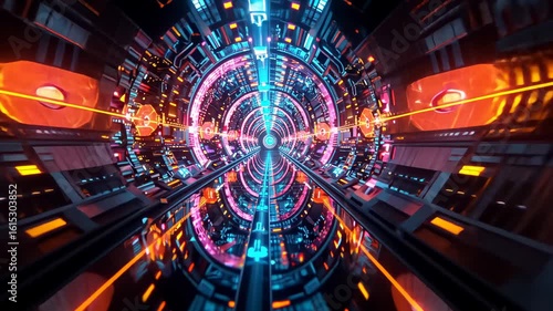 Neon Cyberpunk Tunnel: A Futuristic Digital Corridor