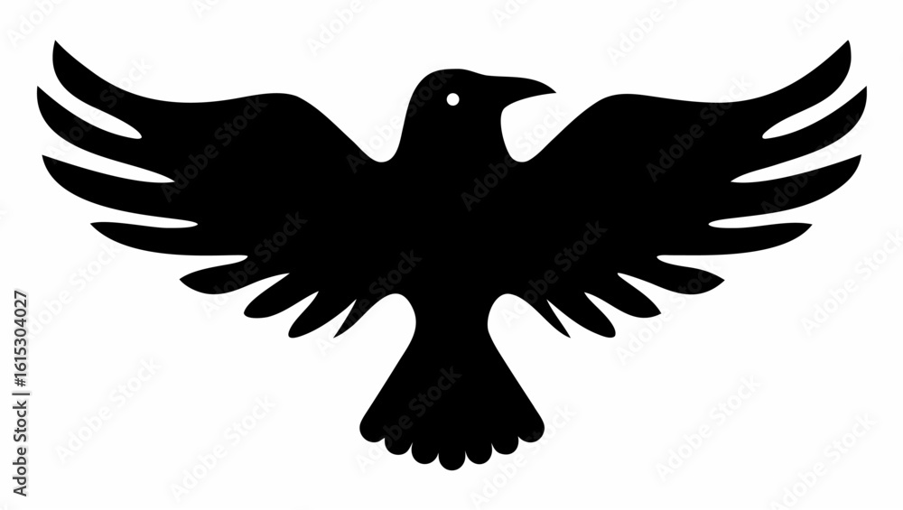 Obraz premium Illustration of a black bird with outstretched wings and a short tail on a white background design element silhouette