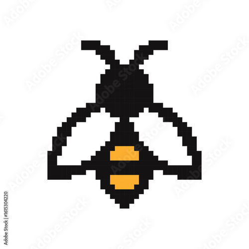 Honey bee pixel icon. Bee symbol. Pixel art.