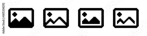 Gallery pixel icons set. Photo, picture symbol. Pixel art.