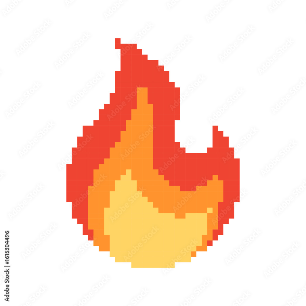 Fototapeta premium Fire pixel icon. Flame, bonfire symbol. Pixel art.