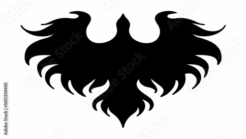 Silhouette of a stylized phoenix with spread wings and tail feathers in a symmetrical design format