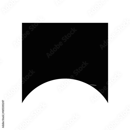 Minimal black square with curved cutout-Abstract black square graphic with a smooth curved cutout along the bottom edge, set against a plain white background.