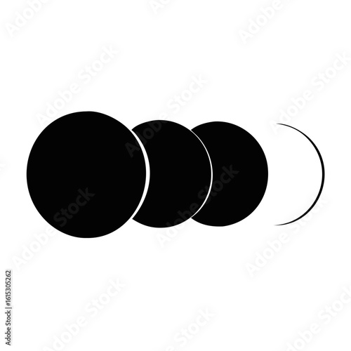 Moon Phases Minimalist Silhouette Icon-Black and white minimalist icon showing four moon phases from full to crescent, representing lunar cycles, astronomy, and nature.
