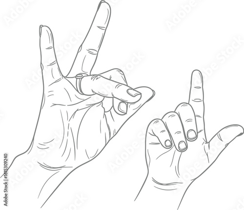 Hand drawn illustration of hands making gestures vector art hand positions