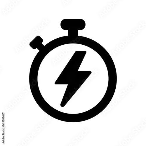 black stopwatch icon with lightning bolt symbol inside indicating speed
