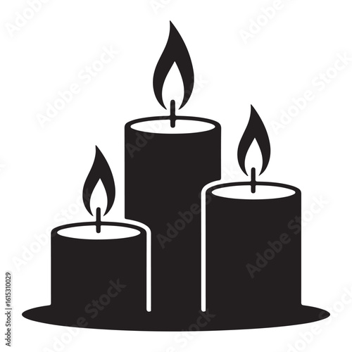 Three lit candles silhouette