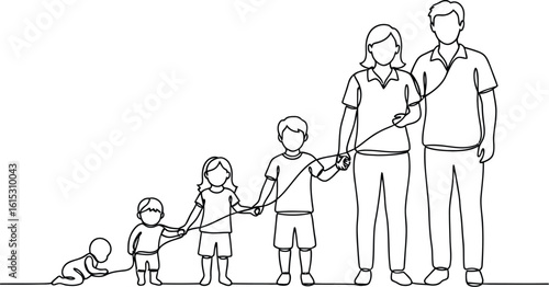 Family growth stages line art illustration vector design for print and web use cases
