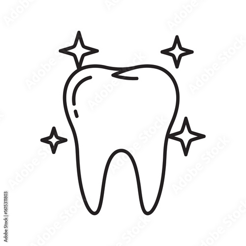 Teeth whitening icon with a sparkling clean tooth representing dental care oral hygiene and cosmetic dentistry for a healthy smile line vector stroke