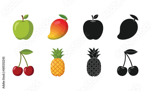 Wallpaper Mural Colorful Vector Illustration of Apple, Mango, Cherry on white background Torontodigital.ca