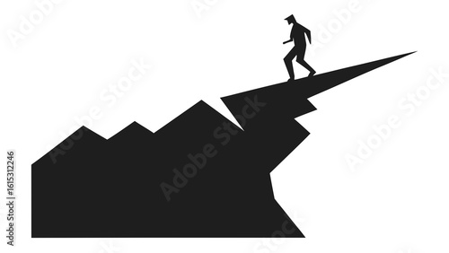 Black Silhouette Hiker Walking Cliff Edge Narrow Path 1