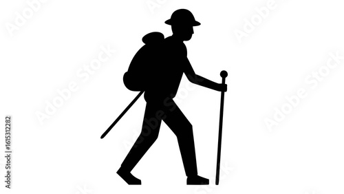 Black Silhouette Hiker Backpack Walking Stick trekking pole 1