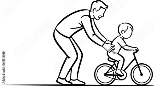 Father teaching child to ride bike illustration vector learning to cycle concept
