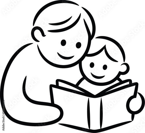 Father and child reading book illustration for storytime and family bonding time