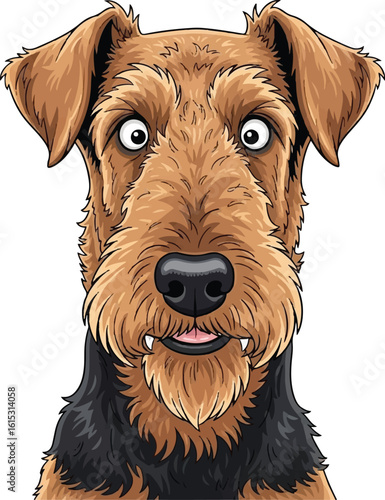 Airedale Terrier Dog face Close Up - Surprised Expression funny vector