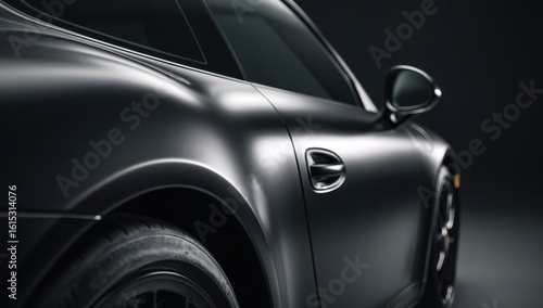 Sleek and modern automotive design showcases the elegant curves and metallic finish of a luxury vehicle against a dark backdrop.