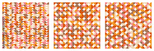 Abstract geometric background, brutalism bauhaus style elements in random order, different colors, seamless vector geo bg pattern, simple flat geometry shapes wallpaper, fabric, creative web projects