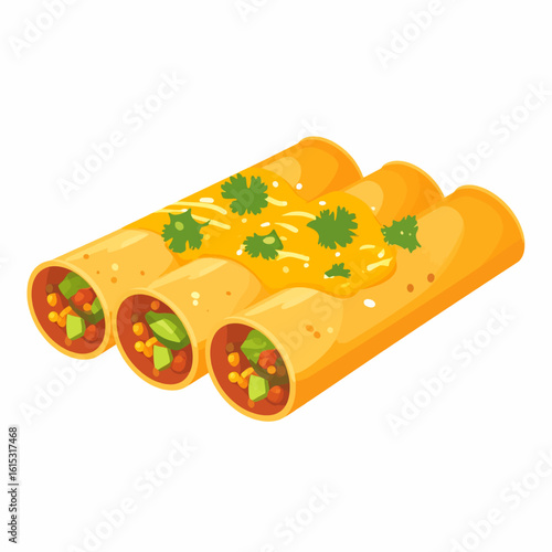 Delicious enchiladas topped with vibrant sauce and fresh cilantro ready to eat now for lunch or dinner