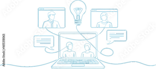 Online meeting collaboration concept with lightbulb idea and video conference call
