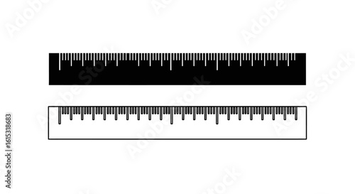 Two black and white rulers, simple graphic design, measuring tools.