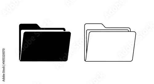 Simple black and white folder icons, illustrating digital file storage.