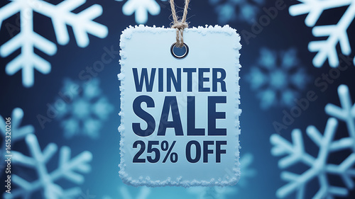 Announce incredible savings with a frosty winter sale tag offering 25% off, perfect for seasonal promotions and driving customer excitement during the holidays.