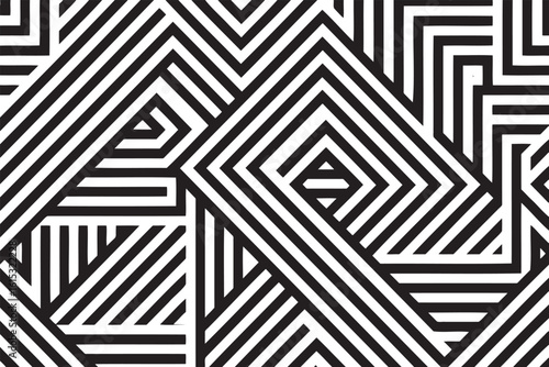 Bold Monochrome Line Maze in Abstract Geometry,
Black and White Line Pattern,
Geometric Line Art Design